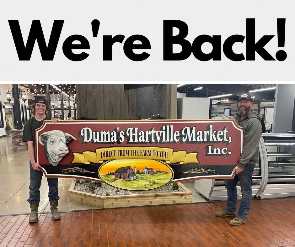 Duma Meats is coming back to Hartville MarketPlace. Here are owner Jennings Birtch V with his father, J. Bryan Birtch IV.