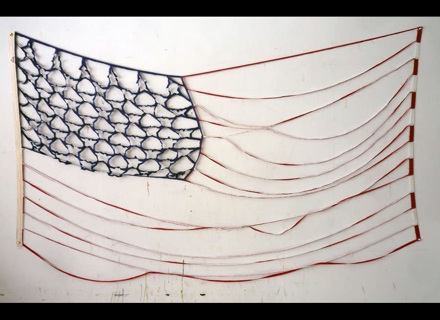 Deconstructed Flag #3 (Bare Bones), 2012, Cotton, 112 x 57 inches, courtesy of the artist and envoy enterprises, New York.