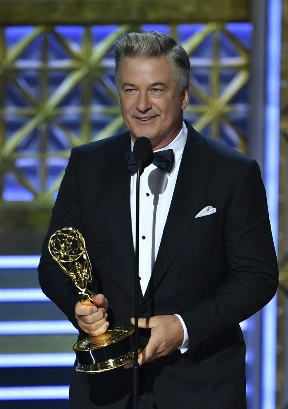 Alec Baldwin accepts the award for Outstanding Supporting Actor in a Comedy Series for "Saturday Night Live" onstage during the 69th Emmy Awards at the Microsoft Theatre on Sept. 17, 2017 in Los Angeles, California.