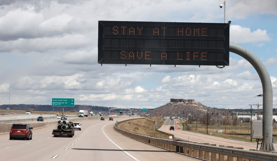 Castle Rock is seen from the northbound lanes of Interstate 25