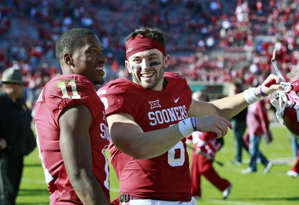 Dede Westbrook, Baker Mayfield and the Oklahoma Sooners will take on Auburn in the Sugar Bowl. (Photo by Brett Deering/Getty Images)