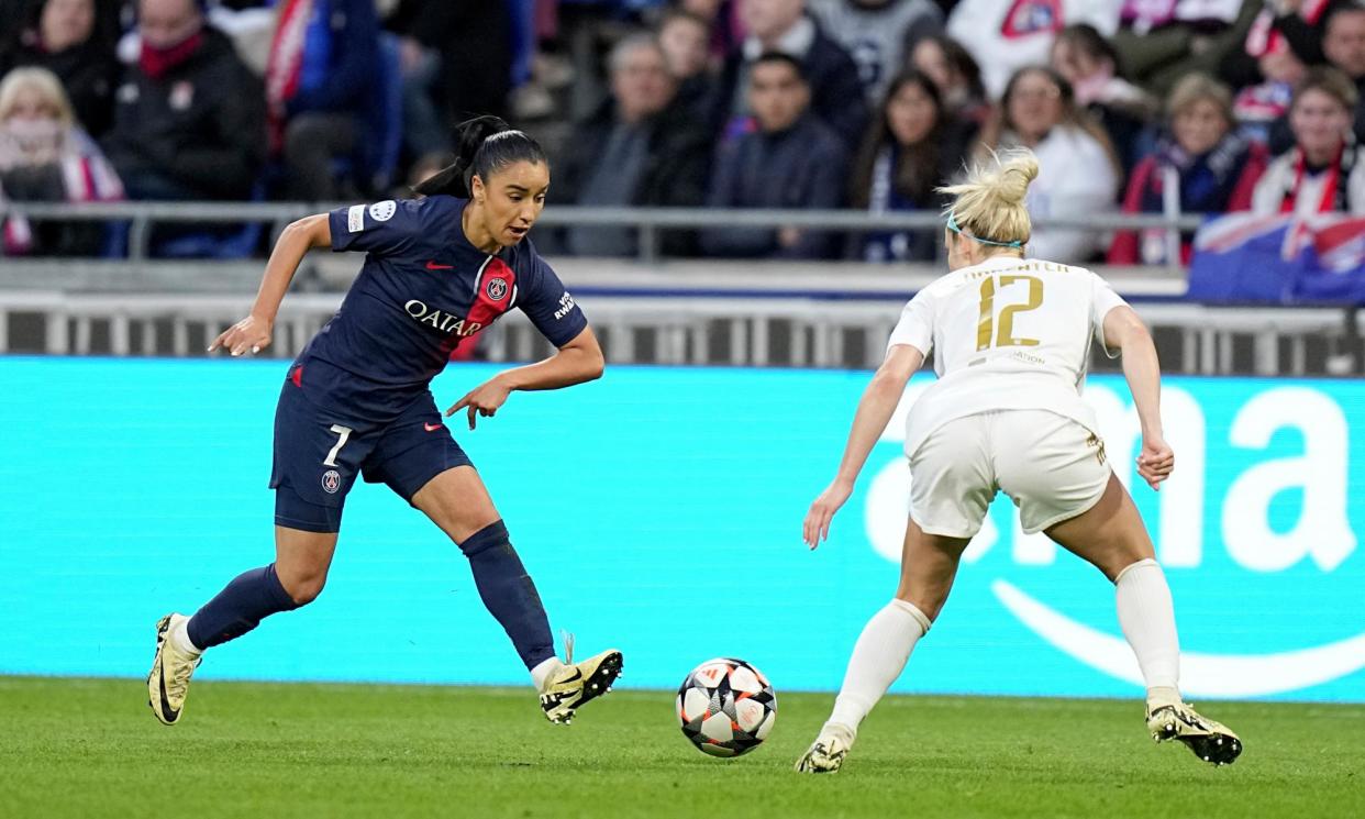 <span>PSG's Sakina Karchaoui hopes to lead the team towards the “holy grail” with victory over Lyon in their semi-final second leg.</span><span>Photograph: Laurent Cipriani/AP</span>