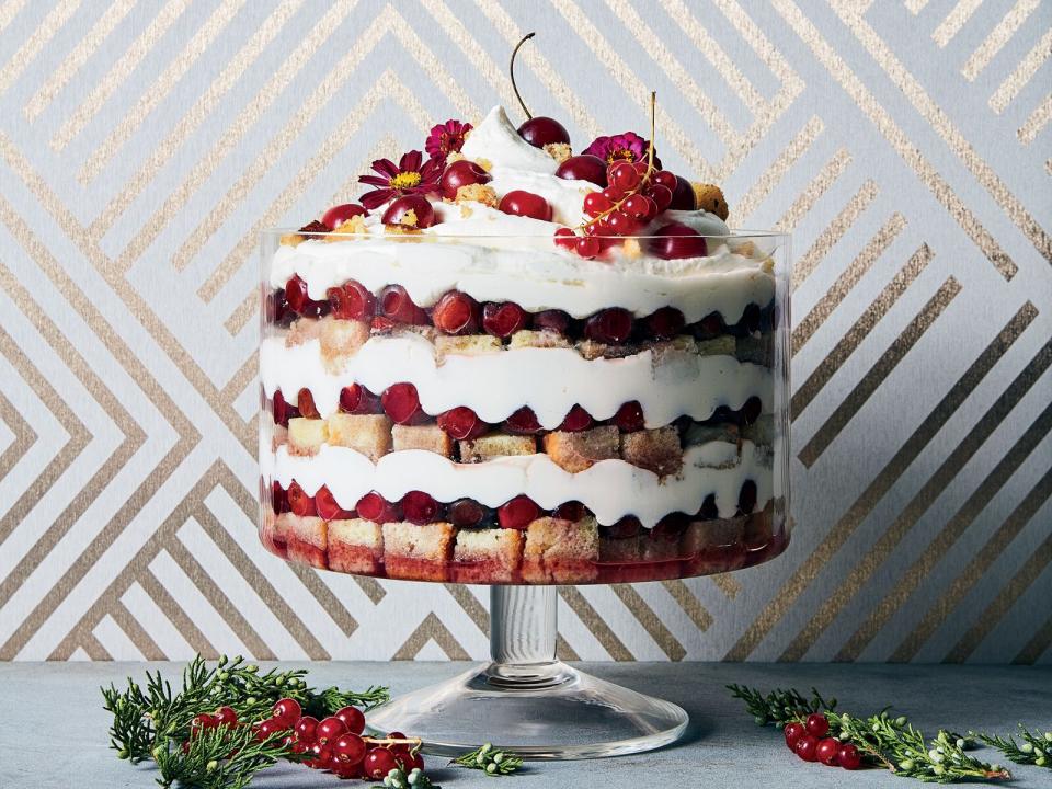 Sour Cherry-Cheesecake Trifle with Black Pepper and Saba