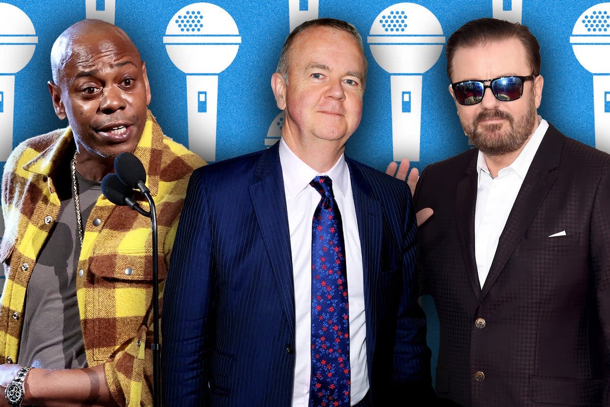 From left: Dave Chappelle, Ian Hislop and Ricky Gervais  (Getty)