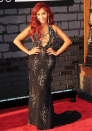 Worst dressed: Nicole 'Snooki' Polizzi failed to impress in this boob-y gown.