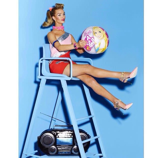 Rosie Huntington-Whiteley styled as Barbie. Instagram.