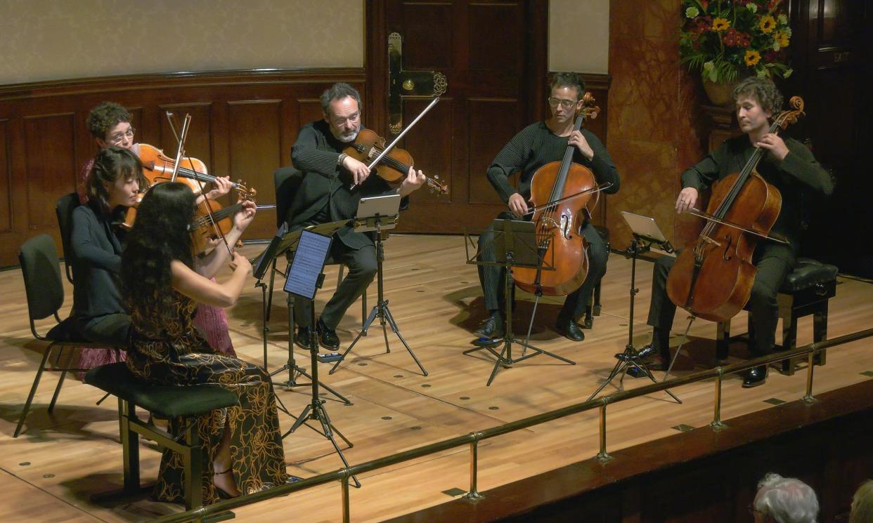 <span>Finely wrought and lucid playing … the Belcea Quartet joined by Tabea Zimmermann and Jean-Guihen Queyras on stage at Wigmore Hall.</span><span>Photograph: The Wigmore Hall Trust</span>