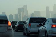 FILE PHOTO: Commuters navigate early morning traffic as they drive toward downtown in Los Angeles, California