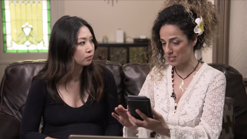 Alinejad, right, with Yahoo News’ Stephanie Sy. (Photo: Yahoo News Video)