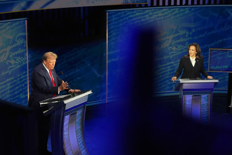 Democratic presidential nominee U.S. Vice President Kamala Harris and Republican presidential nominee former President Donald Trump debate (Demetrius Freeman/The Washington Post via Getty Images)