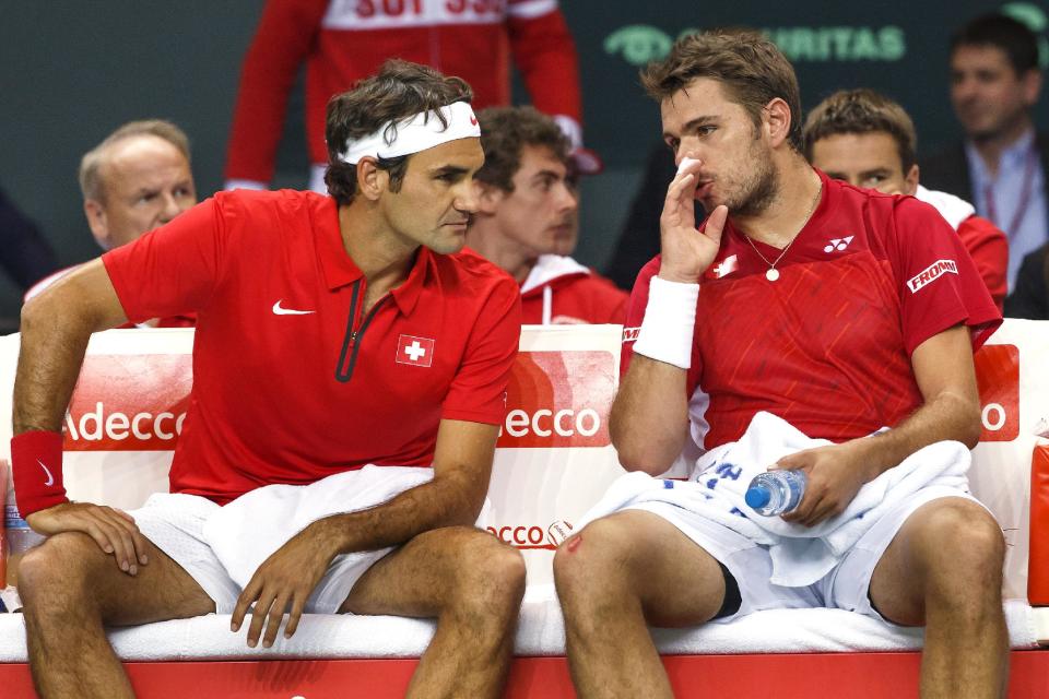 The Swiss dream team in doubles in April against Kazakhstan.(AP Photo/Keystone,Salvatore Di Nolfi)