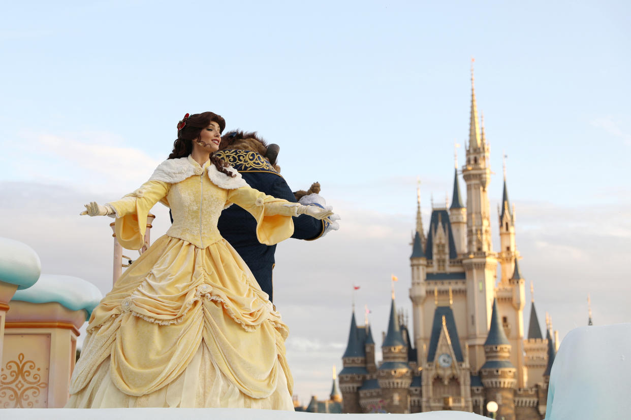 CHIBA, Nov. 7, 2018 -- Disney characters perform on a float during the Christmas parade at Tokyo Disneyland in Chiba, Japan, on Nov. 7, 2018. (Xinhua/Du Xiaoyi) (Xinhua/Du Xiaoyi via Getty Images)