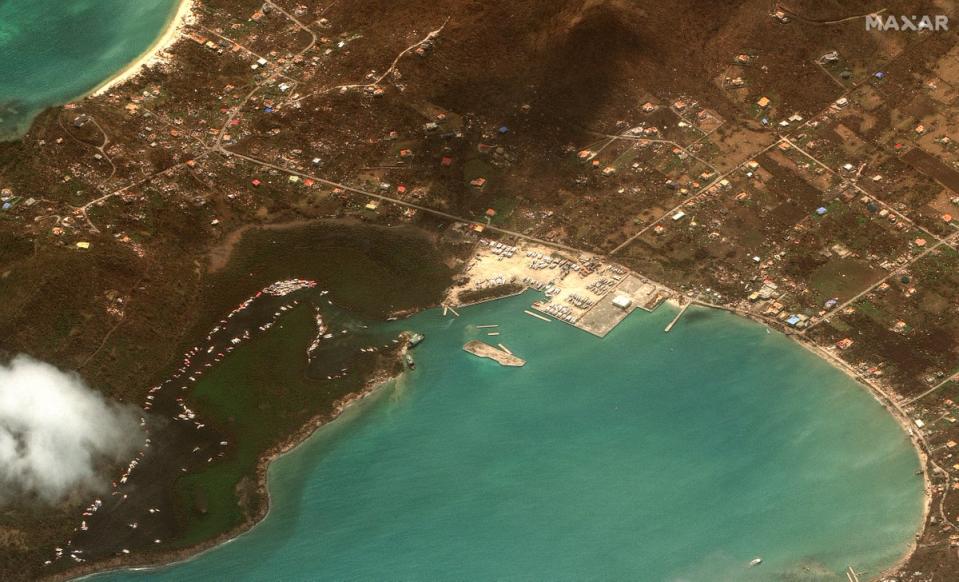 Grenada’s Carriacou Island pictured on July 2 2024 after it was ‘flattened’ by Hurricane Beryl (Satellite image ©2024 Maxar Technologies)