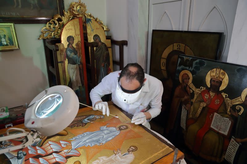 Greek senior restorer and conservator Gavrilakis restores Byzantine Christian icons in Istanbul