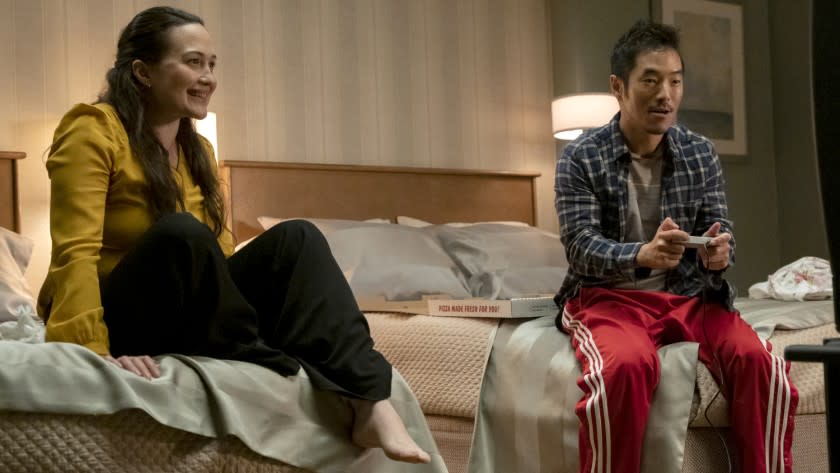 Room 104 -- HBO TV Series, Photograph by Eddy Chen/HBO Lily Gladstone, Leonardo Nam HBO Room 104 Season 4 - Episode 10 Lily Gladstone and Leonardo Nam in "Room 104" on HBO.