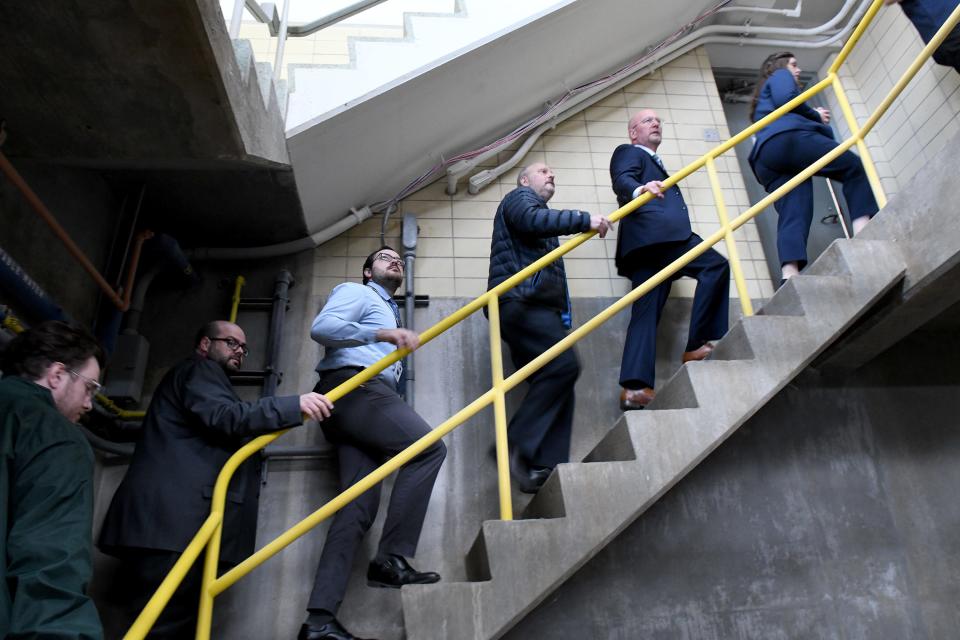 Federal and local officials tour the Northeast Water Treatment Plant on Thursday to highlight the multimillion-dollar improvements that have been made to Canton's water treatment facilities to help protect drinking water quality for Canton's water customers.