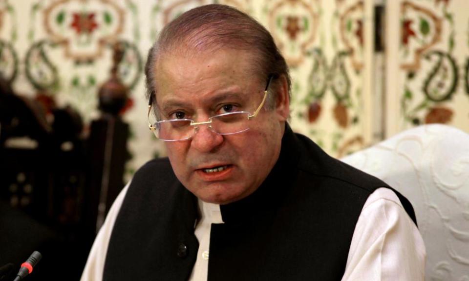 Nawaz Sharif speaking into a microphone