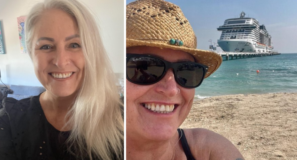 Selfie of Trudy and a shot of her on a cruise holiday