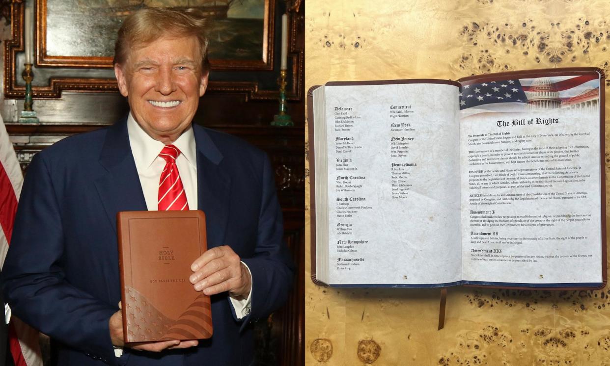 <span>Donald Trump is selling an edition of the Bible.</span><span>Composite: Guardian Design</span>