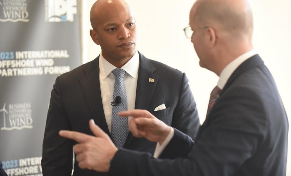 Gov. Wes Moore continued to advocate for offshore wind energy at the International Offshore Wind Partnering Forum in Baltimore on Wednesday, March 29 drawing a strong rebuke of the industry by Rep. Andy Harris.