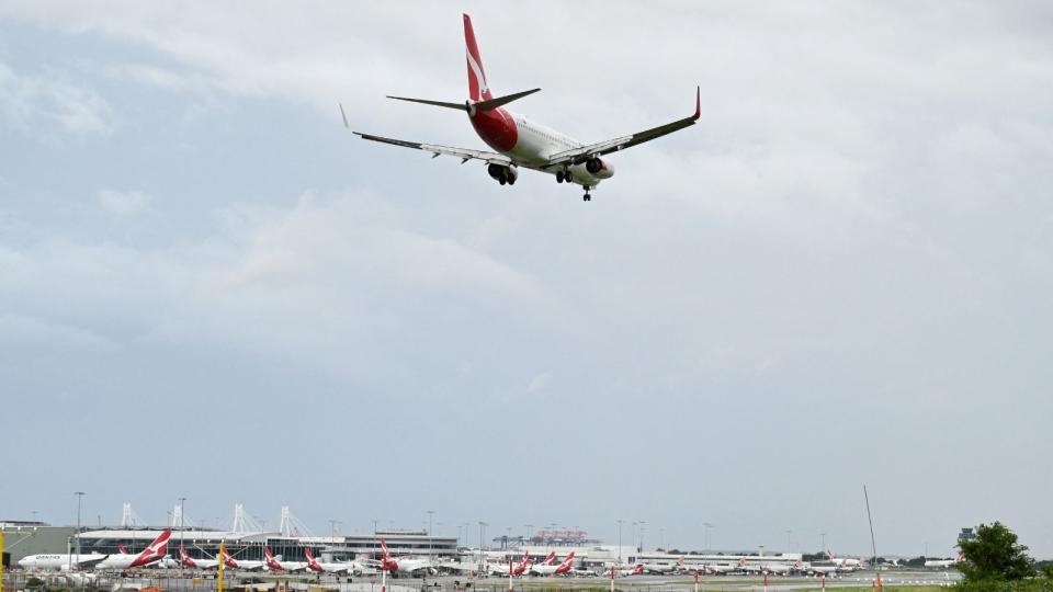 Qantas plane landing at airport