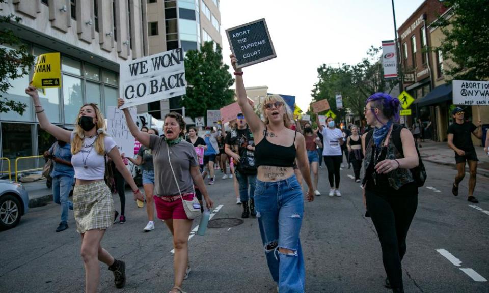 People protesting the supreme court’;s decision in Raleigh, North Carolina.