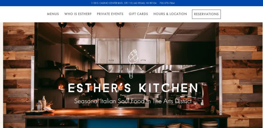 The website for Esther’s Kitchen in the Arts District.