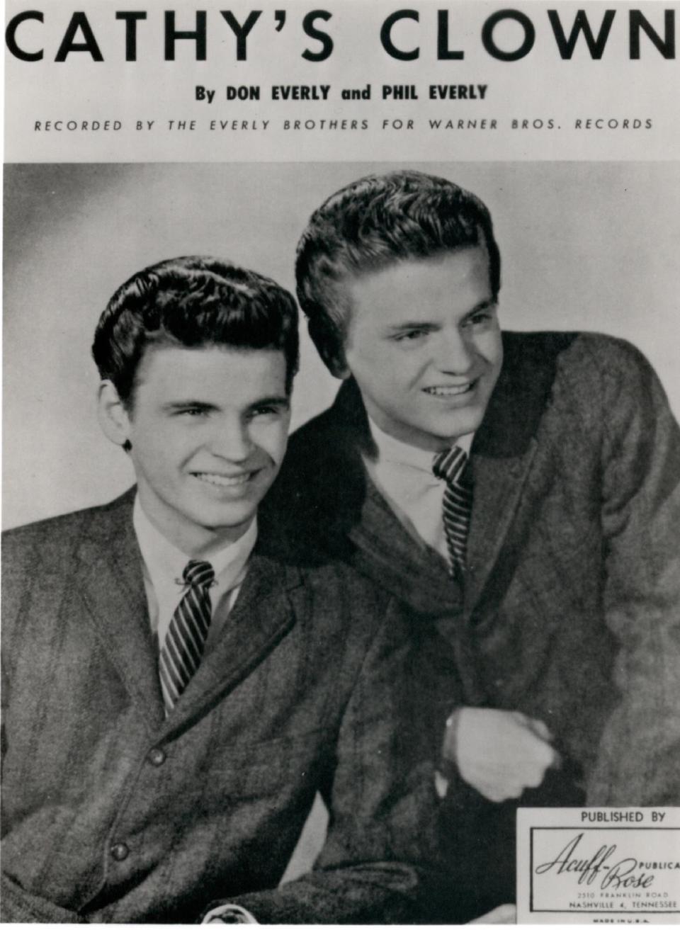 This undated handout image provided by the Library of Congress shows The Everly Brothers in a promotion photo for their single “Cathy’s Clown”. On Wednesday April 2, 2014, the Library of Congress will announce this, and other sound recordings it has selected for long-term preservation in the National Recording Registry. (AP Photo/Library of Congress, Warner Brothers)