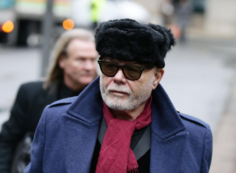 Former pop star Gary Glitter, real name Paul Gadd, arrives at Southwark Crown Court in London, where his trial over historic sex abuse charges dating back to 1970s continues.