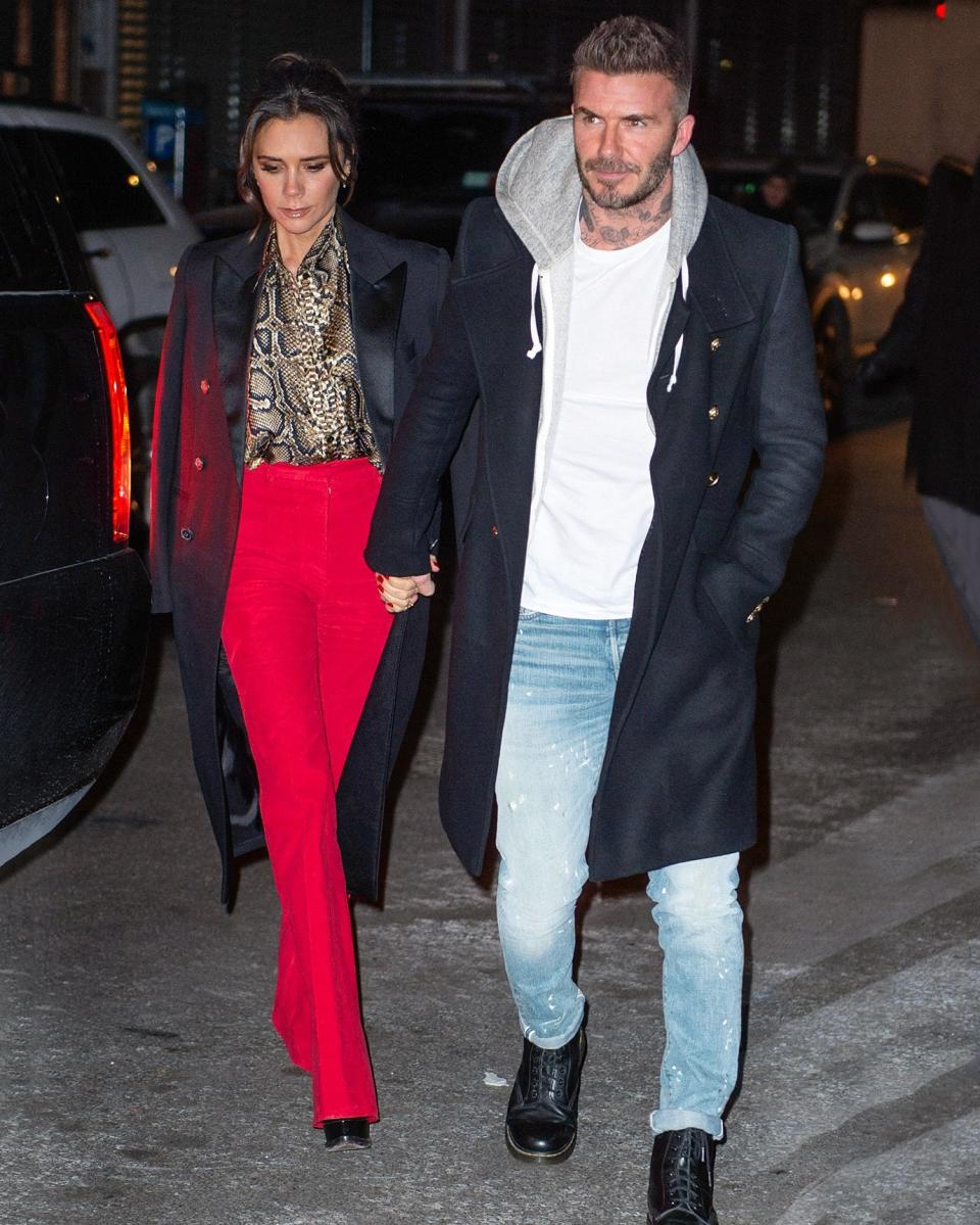 Two Beckhams, two perfect overcoats.