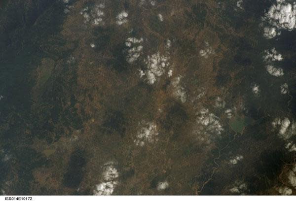 Deccan Traps flood basalts as seen by satellite from space.