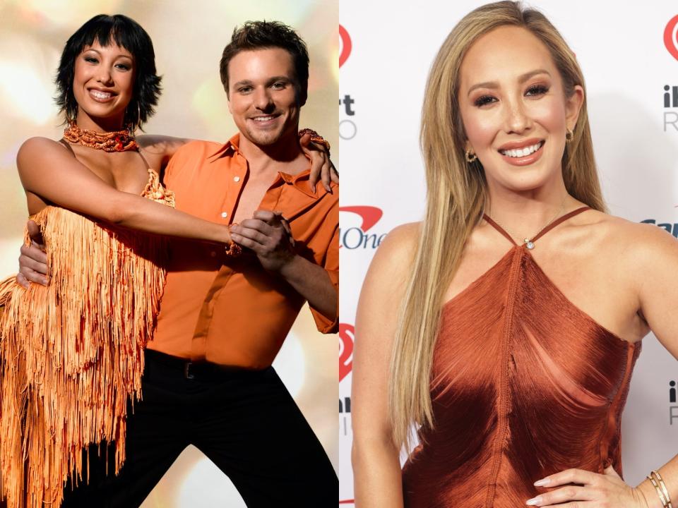 Cheryl Burke with Drew Lachey in 2006 and at the iHeartRadio Music Festival in 2023.