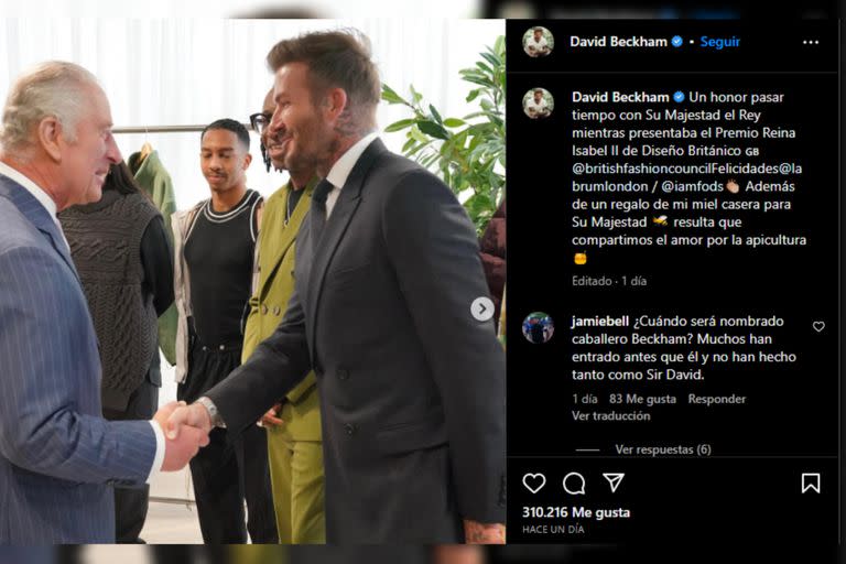 David Beckham compartió el momento de su encuentro con el rey (Foto Instagram @DavidBeckham)