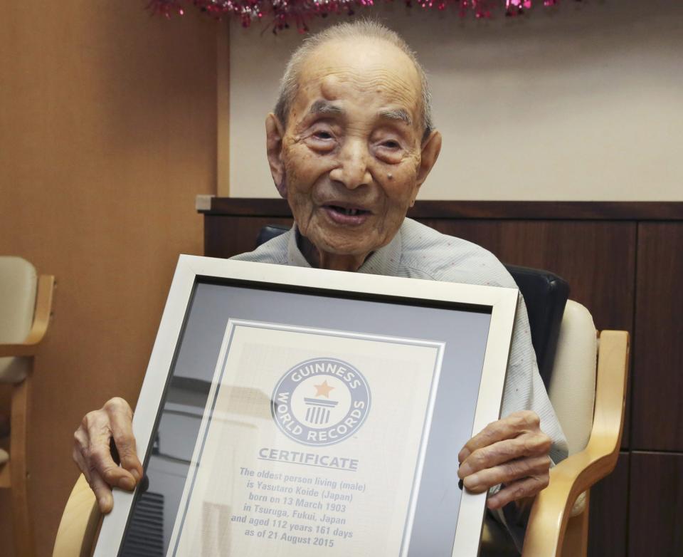 <p>Yasutaro Koide, known to be the oldest living man in the world, died on Jan. 19, 2016 at 112 from pneumonia. Photo from The Canadian Press </p>