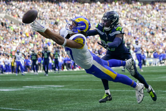 Los Angeles Rams quarterback Matthew Stafford is pictured before an NFL  football game against the Seattle Seahawks, Sunday, Sept. 10, 2023, in  Seattle. The Rams won 30-13. (AP Photo/Stephen Brashear Stock Photo - Alamy