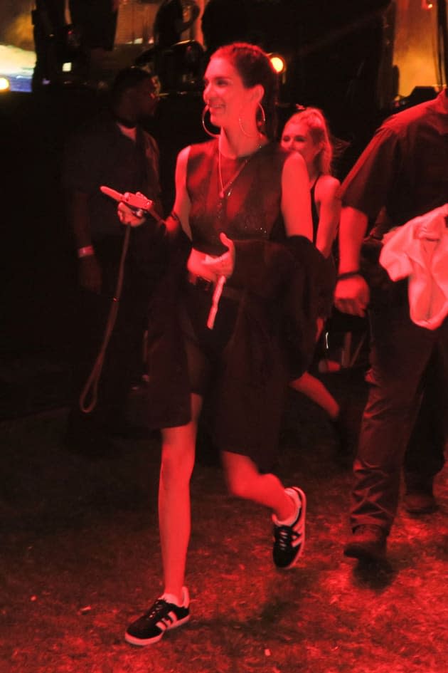 AG_190659 -  - Indio, CA - Kendall Jenner wraps up day one of the Coachella Valley Music And Arts Festival with friends French Montana and Hailey Baldwin. She is seen in all sheer as she exits the Travis Scott set.Pictured: Kendall Jenner, French Montana, Hailey BaldwinAKM-GSI 14 APRIL 2017BYLINE MUST READ: EVGA / AKM-GSI Maria Buda(917) 242-1505mbuda@akmgsi.com Mark Satter(317) 691-9592msatter@akmgsi.com or sales@akmgsi.com