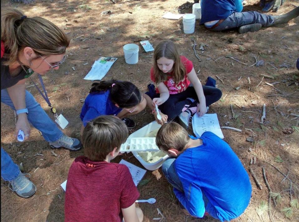 Students collect water samples from the Cocheco River as part of their yearlong project studying the life and health of the river.