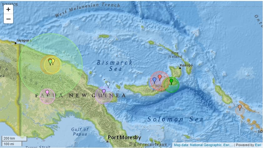 巴布亞紐幾內亞發生規模6.9級地震，未發布海嘯警報。   圖/取自earthquaketrack.com