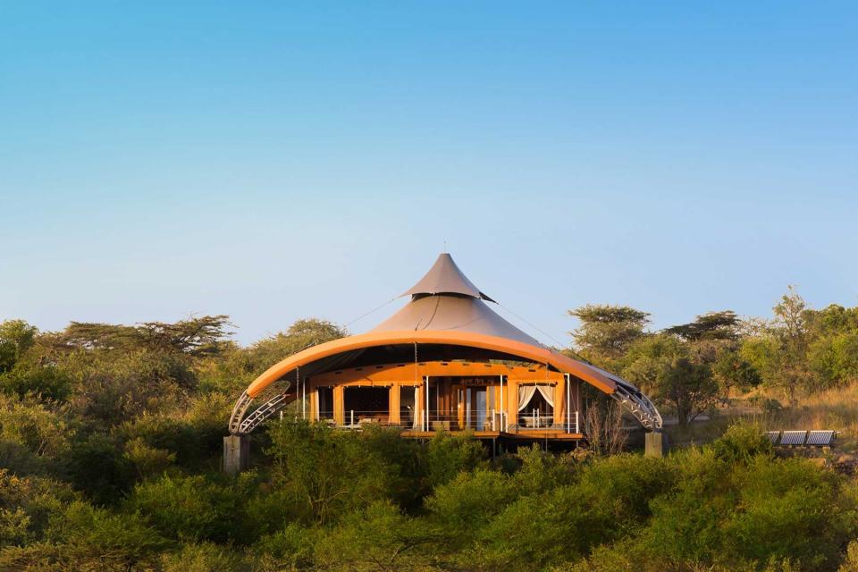 Exterior view of a tented guest room at Mahali Mzuri, voted one of the best Africa Safari Lodges