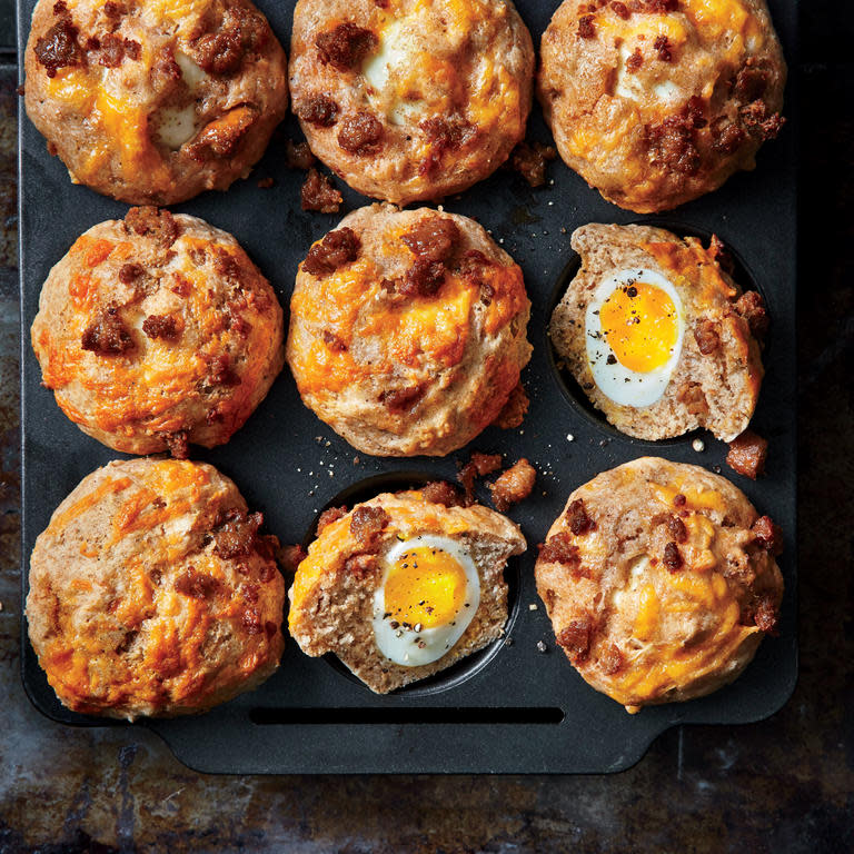Soft-Yolk Muffins with Sausage and Cheese