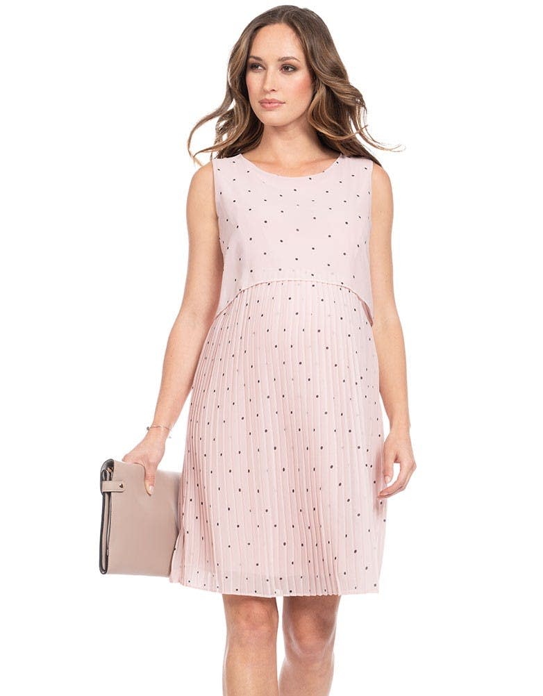 Seraphine Blush Dot Pleated Maternity Dress