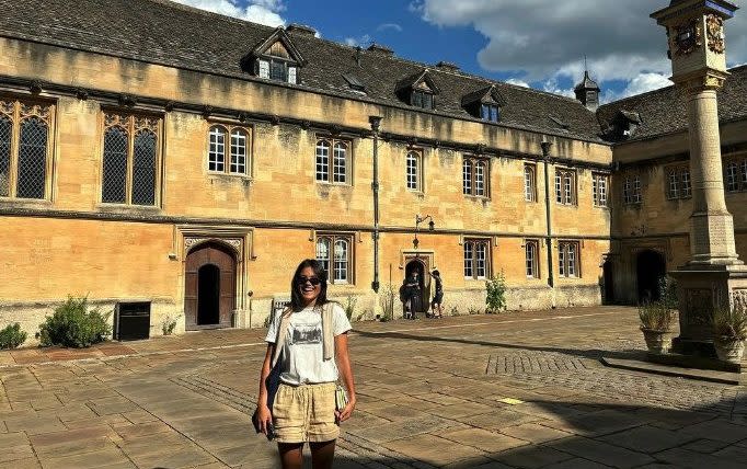 Emma Raducanu in main quad of Corpus Christi College