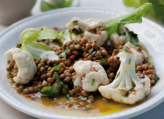 <strong>Get the <a href="http://www.huffingtonpost.com/2011/10/27/lentil-cilantro-and-chil_n_1057584.html">Lentil, Cilantro and Chili Salad with Warm Cauliflower Florets Recipe</a></strong>