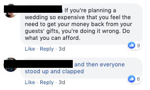 Facebook users react to the bride's 'crazy' demand. Photo: Facebook.