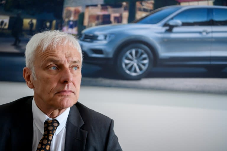 Matthias Mueller, the CEO of Volkswagen, looks on during an interview with AFP at the Geneva International Motor Show on March 7, 2017