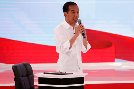 Indonesia's presidential candidate Joko Widodo speaks during a debate with his opponent Prabowo Subianto (not pictured) in Jakarta, Indonesia, February 17, 2019. REUTERS/Willy Kurniawan