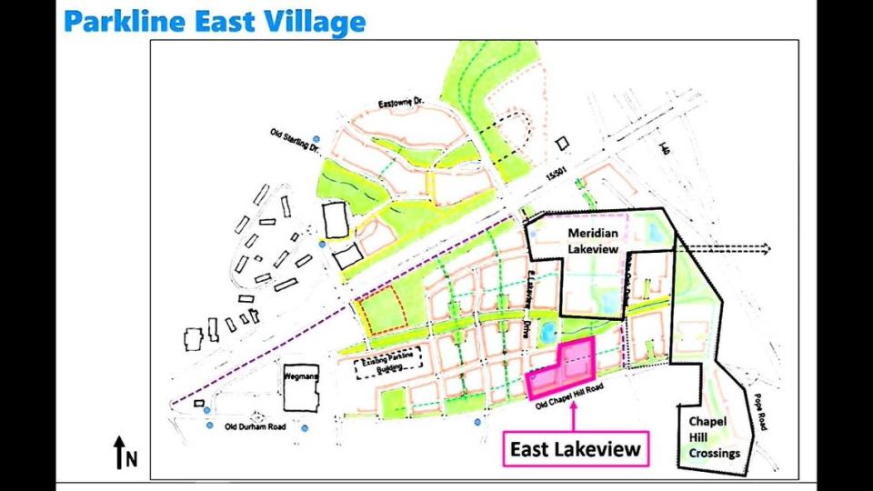 Chapel Hill has received multiple plans for the newly named Parkline East Village neighborhood — 41 acres west of Interstate 40, from U.S. 15-501 to Old Durham and Pope roads. Most have been residential projects, although the council wants to also see commercial.
