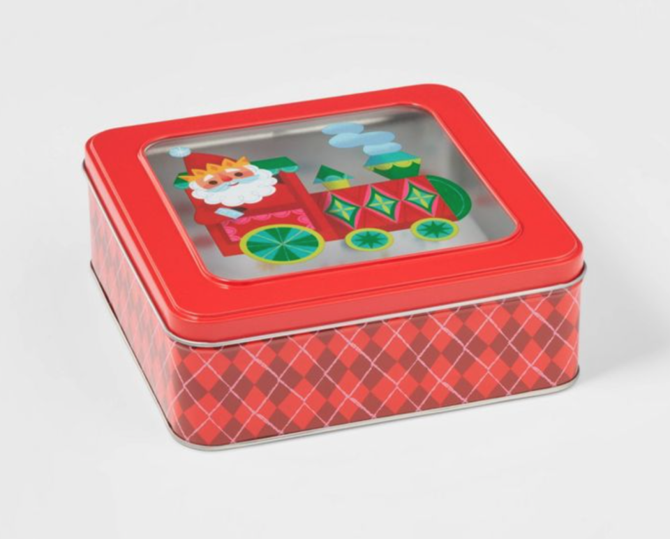 Santa on a Train Cookie Tin