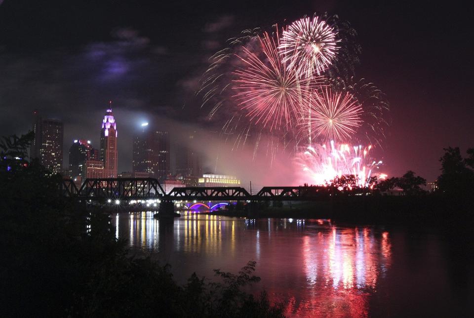 Fireworks explode over the Scioto River during the Red, White & Boom event in 2019.