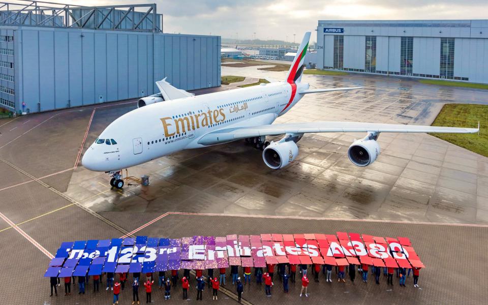 The 123rd and final Airbus A380 jet upon its arrival in Dubai - Emirates Airlines